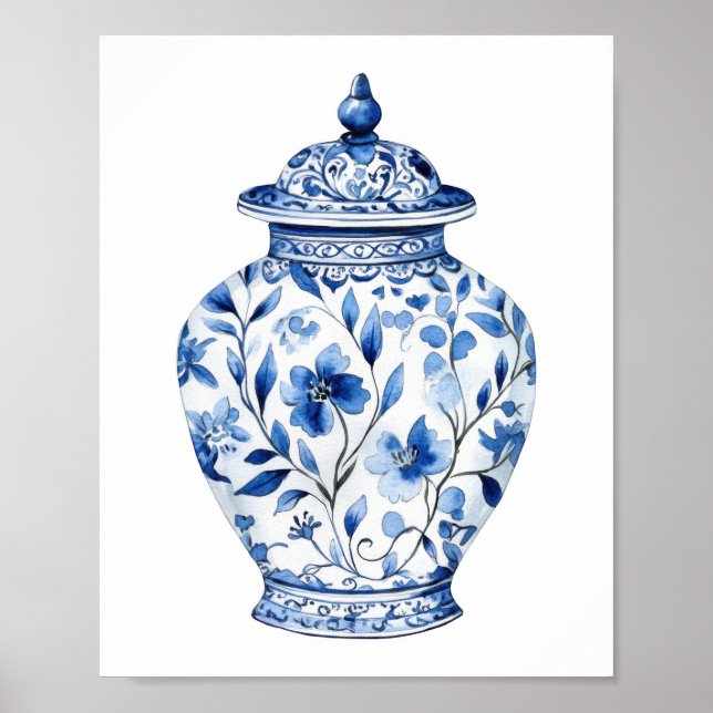 Chinoiserie Watercolor Jar  Poster (Front)