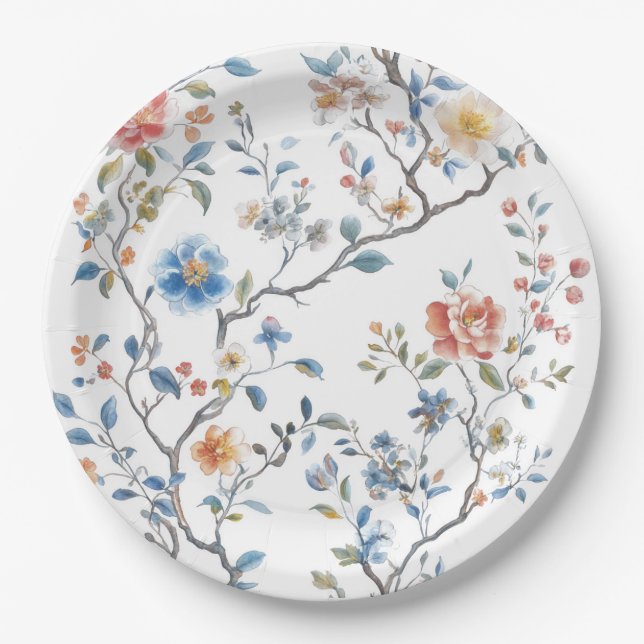 Chinoiserie Watercolor Pattern  Paper Plates (Front)