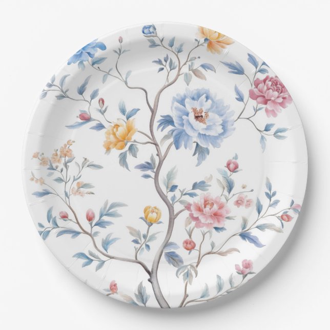Chinoiserie Watercolor Pattern  Paper Plates (Front)
