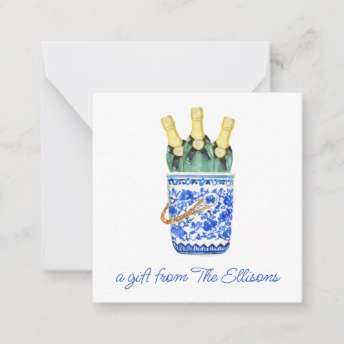 Chinoiserie Watercolor Wine Bucket Gift Enclosure Note Card
