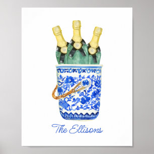 Chinoiserie Watercolor Wine Bucket Poster