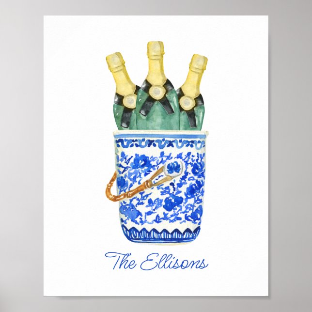 Chinoiserie Watercolor Wine Bucket Poster (Front)