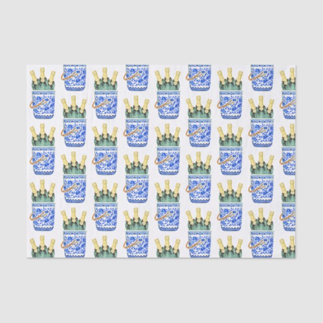 Chinoiserie Watercolor Wine Bucket Tissue Paper (Front)