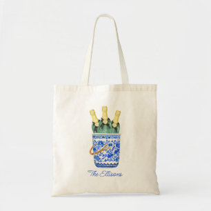 Chinoiserie Watercolor Wine Bucket Tote Bag