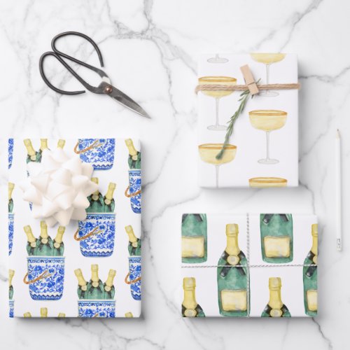 Chinoiserie Watercolor Wine Bucket Wrapping Paper