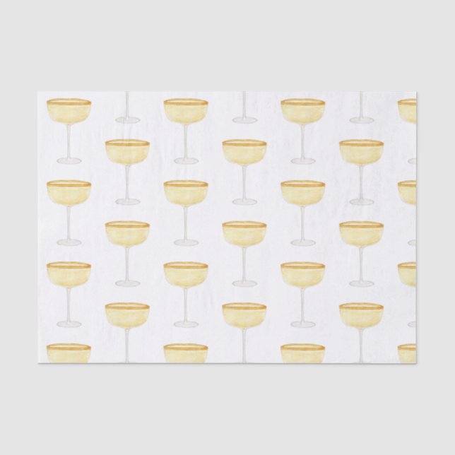 Chinoiserie Watercolor Wine Champagne Glass Tissue Paper (Front)
