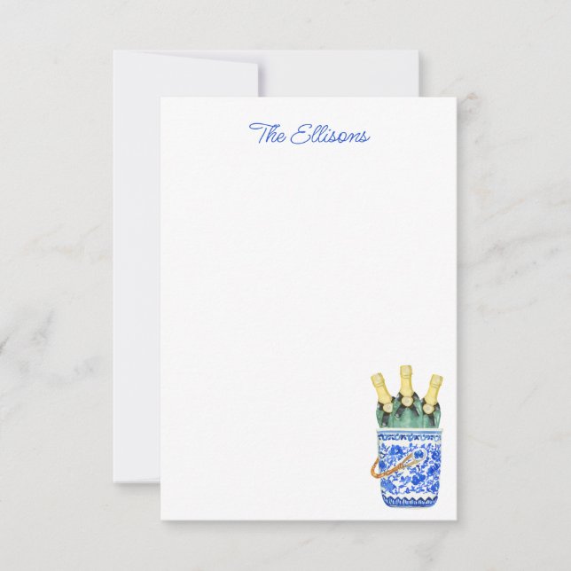 Chinoiserie Watercolor Wine Ice Bucket Note Cards (Front)