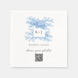 Chinoiserie Wedding Blue Floral QR Share Photos Napkins