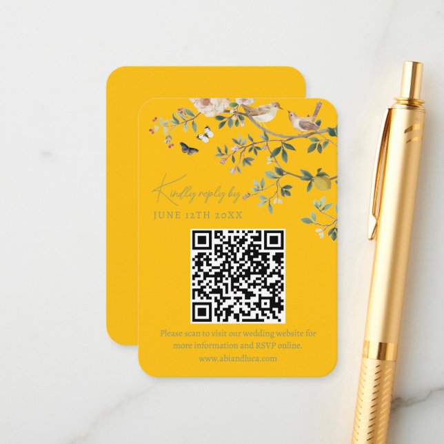 Chinoiserie Wedding Website RSVP QR Code  Enclosure Card (Front/Back In Situ)