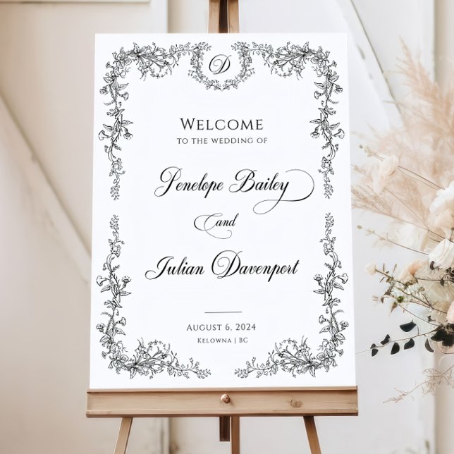 Chinoiserie Wedding Welcome Sign, Black Toile Welc Foam Board (Creator Uploaded)