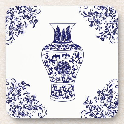 Chinoiserie White and Blue Ginger Jar Throw Pillow Beverage Coaster