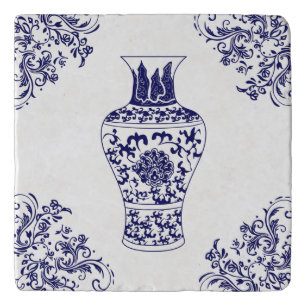 Chinoiserie White and Blue Ginger Jar Trivet
