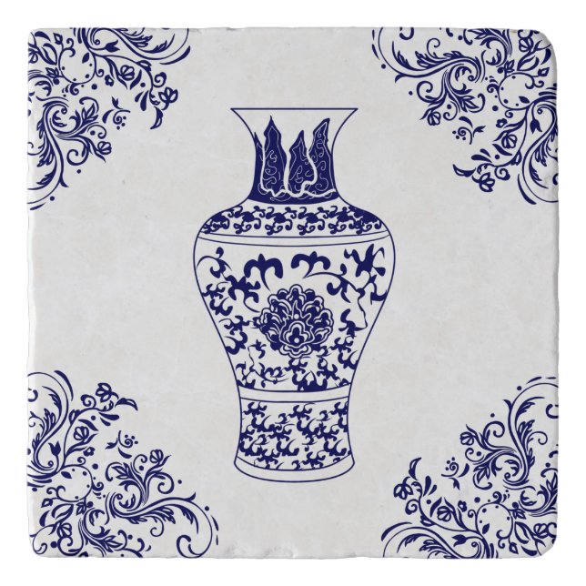 Chinoiserie White and Blue Ginger Jar Trivet (Front)