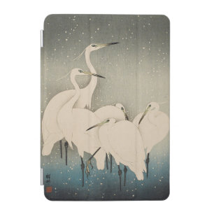 Chinoiserie White Egret Winter Snow Pattern iPad Mini Cover