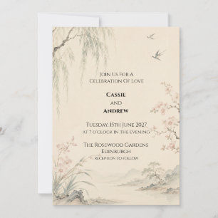 Chinoiserie Willow Crane Garden Wedding Invitation