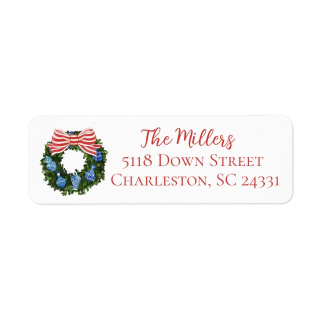 Chinoiserie Wreath, Grandmillenial Christmas Label (Front)
