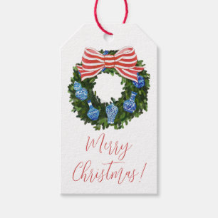 Chinoiserie Wreath Holiday Gift Tags, Christmas Gift Tags