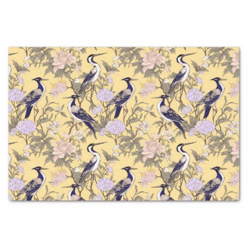 Chinoiserie Yellow Floral Egret Tissue Paper