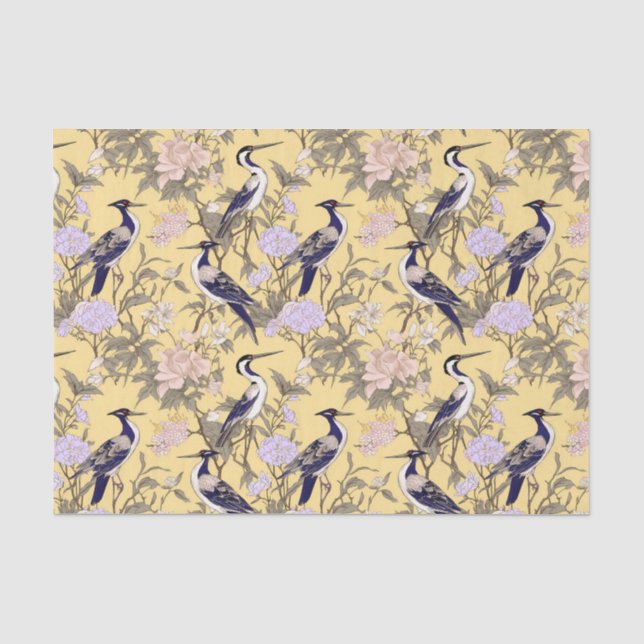 Chinoiserie Yellow Floral Egret Tissue Paper (Front)