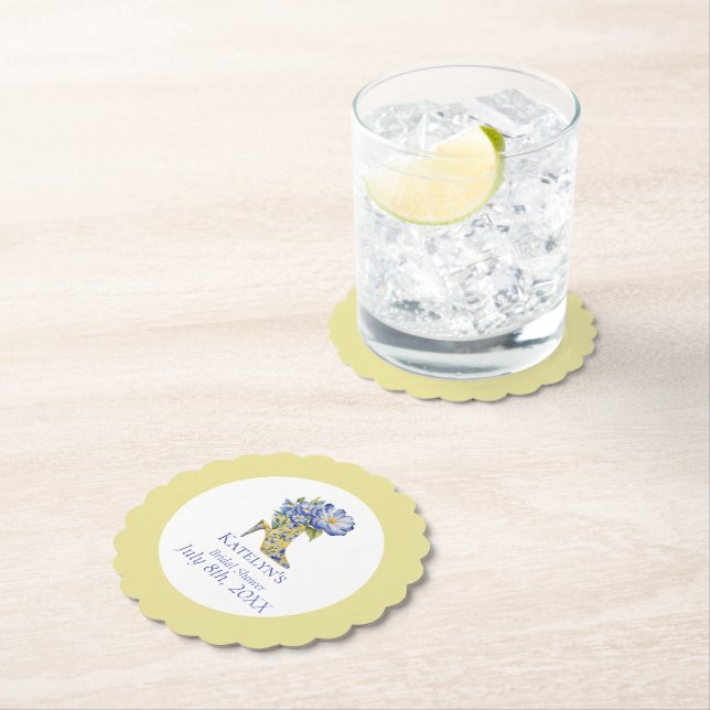 Chinoiserie yellow High-Heel Shoe Bridal Shower  Paper Coaster (Insitu)