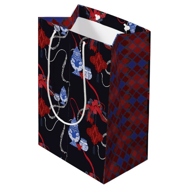 Chinoiserie Zebra & Ribbon Medium Gift Bag (Back Angled)
