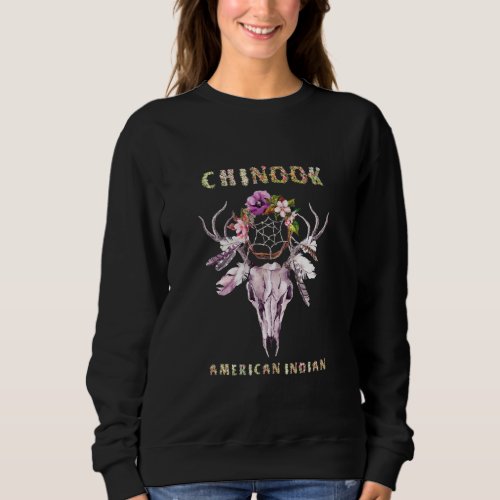 Chinook American Indian Tribe Boho Floral Skull Re Sweatshirt