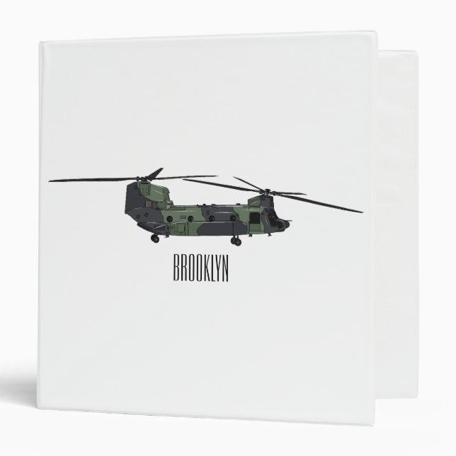 Chinook army helicopter cartoon illustration 3 ring binder (Front/Inside)