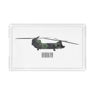 Chinook army helicopter cartoon illustration acrylic tray