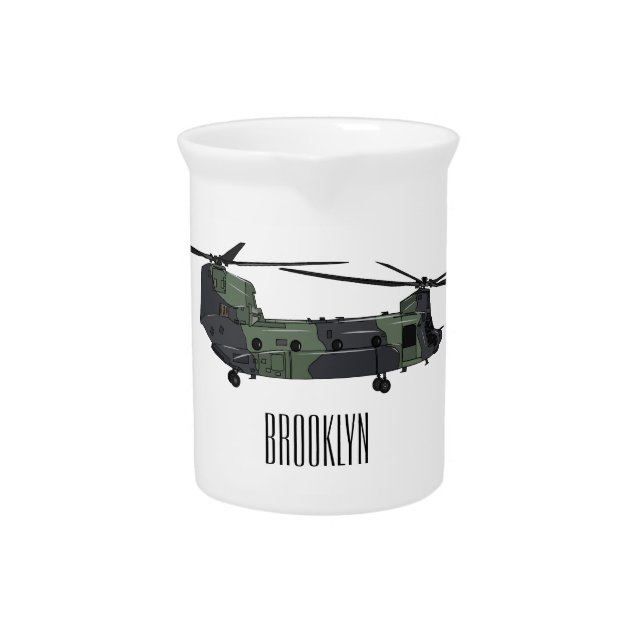 Chinook army helicopter cartoon illustration beverage pitcher (Front)