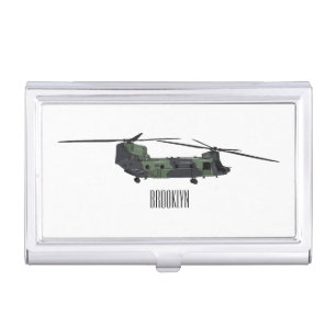 Chinook army helicopter cartoon illustration business card case