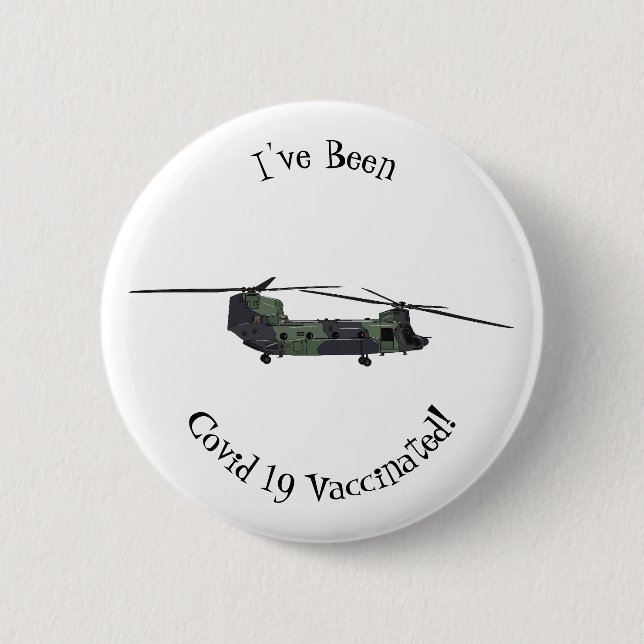 Chinook army helicopter cartoon illustration button (Front)