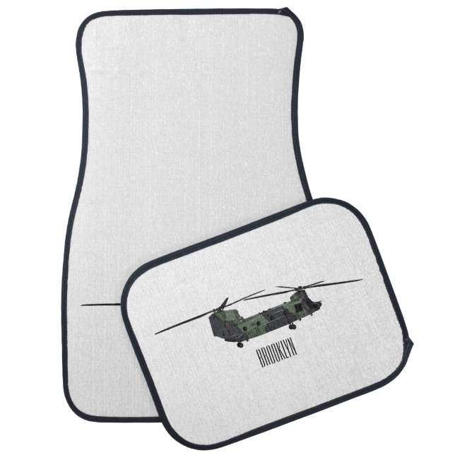 Chinook army helicopter cartoon illustration car floor mat (Set)