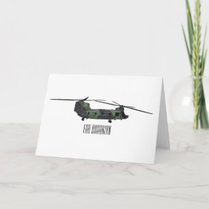 Chinook army helicopter cartoon illustration card