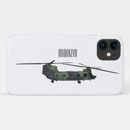 Chinook army helicopter cartoon illustration iPhone 11 case