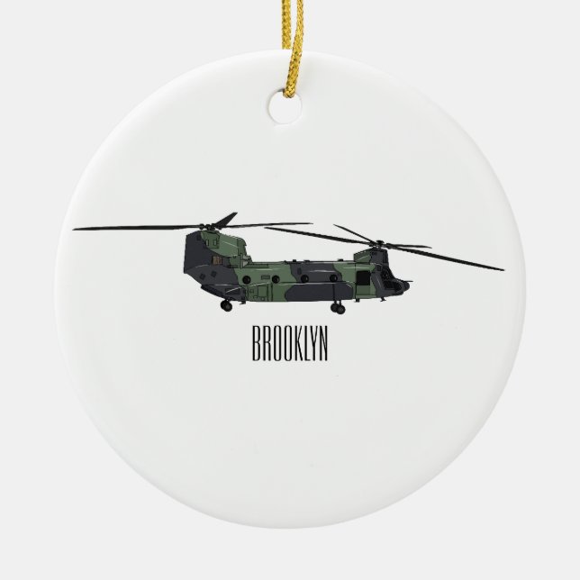 Chinook army helicopter cartoon illustration ceramic ornament (Front)