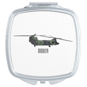 Chinook army helicopter cartoon illustration compact mirror