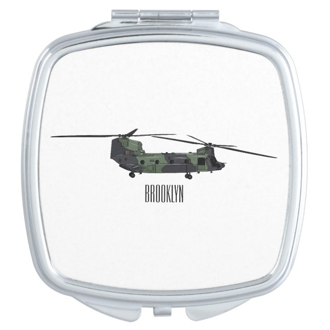 Chinook army helicopter cartoon illustration compact mirror (Front)