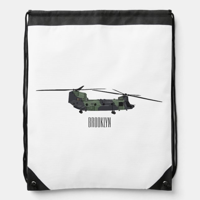 Chinook army helicopter cartoon illustration drawstring bag (Front)