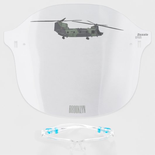 Chinook army helicopter cartoon illustration face shield (Front w/Glasses)