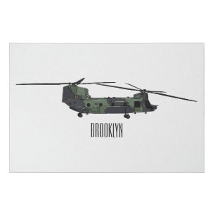Chinook army helicopter cartoon illustration faux canvas print