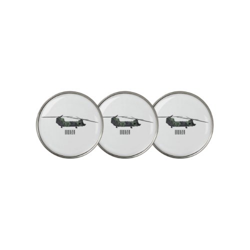 Chinook army helicopter cartoon illustration golf ball marker