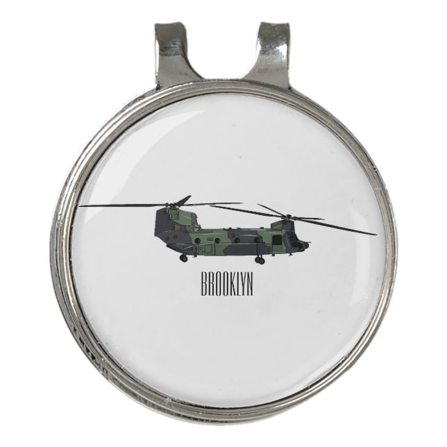 Chinook army helicopter cartoon illustration golf hat clip (Front)