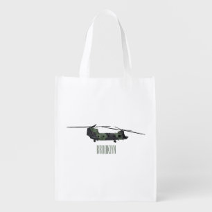 Chinook army helicopter cartoon illustration grocery bag