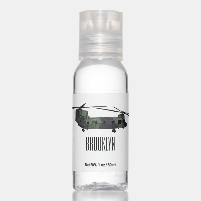 Chinook army helicopter cartoon illustration hand sanitizer (Front)