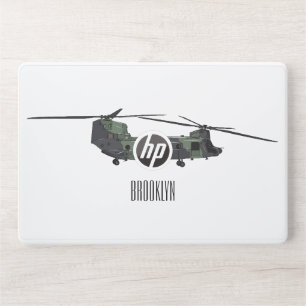 Chinook army helicopter cartoon illustration HP laptop skin