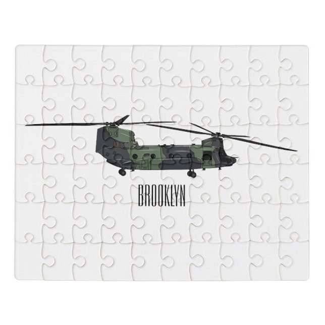 Chinook army helicopter cartoon illustration jigsaw puzzle (Puzzle Horizontal)