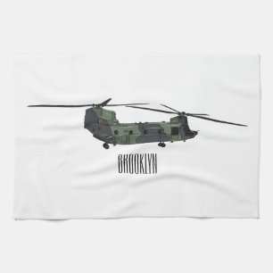 Chinook army helicopter cartoon illustration kitchen towel