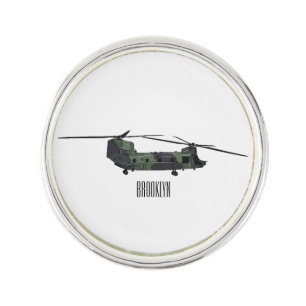 Chinook army helicopter cartoon illustration lapel pin