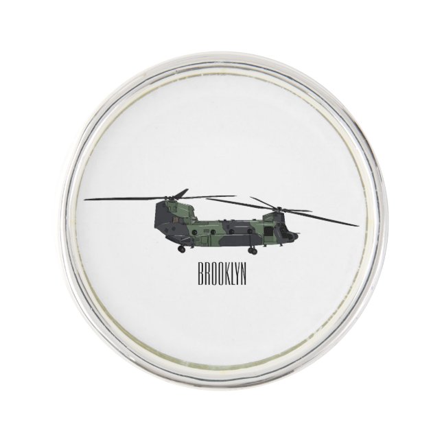 Chinook army helicopter cartoon illustration lapel pin (Front)