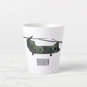Chinook army helicopter cartoon illustration latte mug